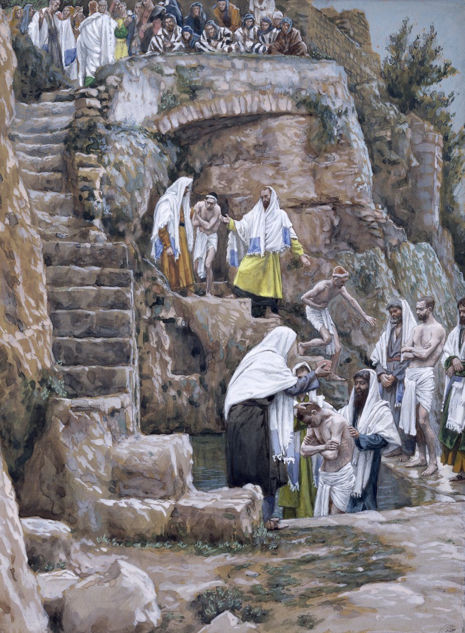 Uczniowie Jezusa Chrztu, ilustracja do życia Chrystusa, ok. 1886-94 (toaleta i gwasz na tekturze) autorstwa James Jacques Joseph Tissot