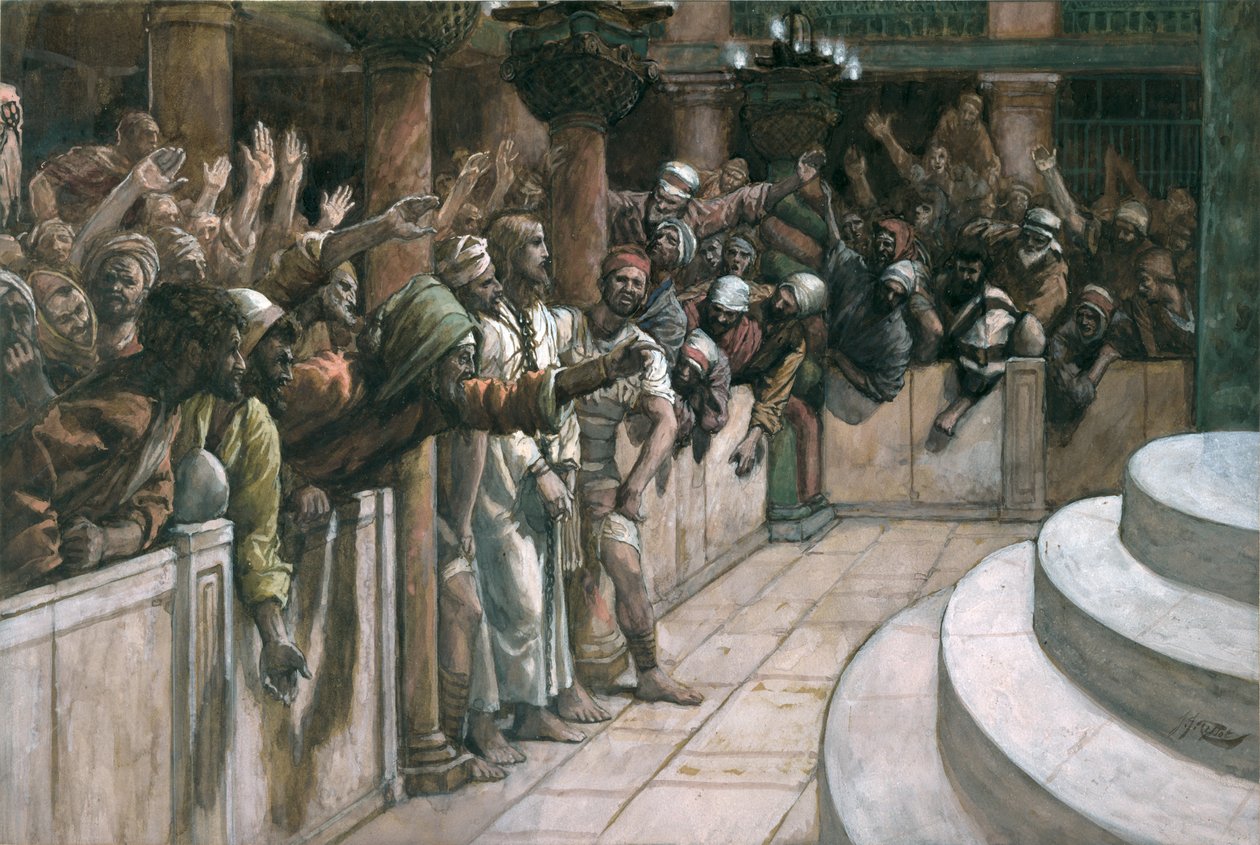 Fałszywy świadek, ilustracja do życia Chrystusa, ok. 1884-96 (toaleta i gwasz na tekturze) autorstwa James Jacques Joseph Tissot