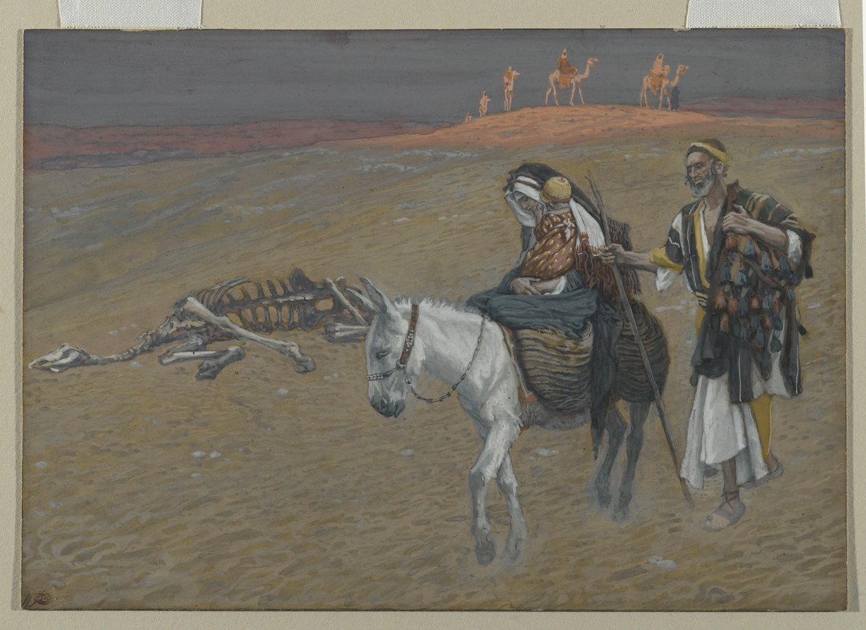 Ucieczka do Egiptu, ilustracja z Życia naszego Pana Jezusa Chrystusa (wc nad grafitem na papierze) autorstwa James Jacques Joseph Tissot