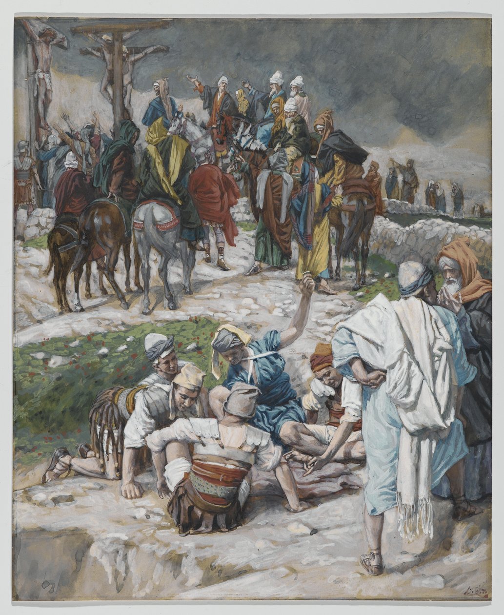 Szaty podzielone przez losy odlewane, ilustracja z Życia naszego Pana Jezusa Chrystusa, 1886-94 (wc nad grafitem na papierze) autorstwa James Jacques Joseph Tissot