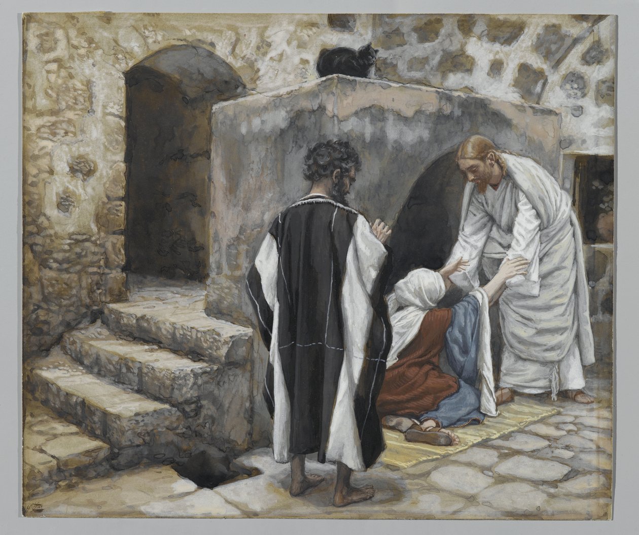 Uzdrowienie teściowej Piotra, ilustracja z Życia Pana naszego Jezusa Chrystusa (wc nad grafitem na papierze) autorstwa James Jacques Joseph Tissot