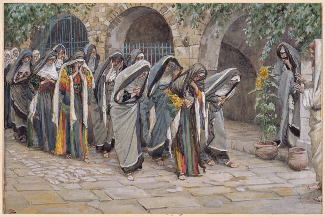 Święte niewiasty, ilustracja do Życia Chrystusa, ok. 1886-94 (toaleta i gwasz na tekturze) autorstwa James Jacques Joseph Tissot