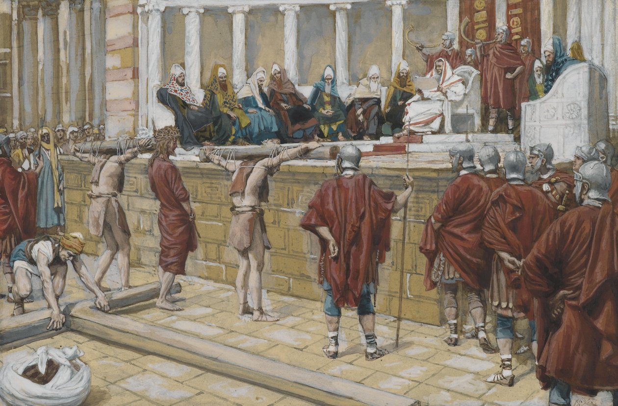 Sąd nad Gabbatą, ilustracja z Życia Pana naszego Jezusa Chrystusa, 1886-94 (wc nad grafitem na papierze) autorstwa James Jacques Joseph Tissot
