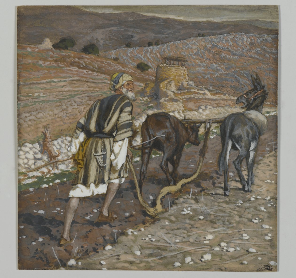 Człowiek przy orce, ilustracja z Życia naszego Pana Jezusa Chrystusa (wc nad grafitem na papierze) autorstwa James Jacques Joseph Tissot