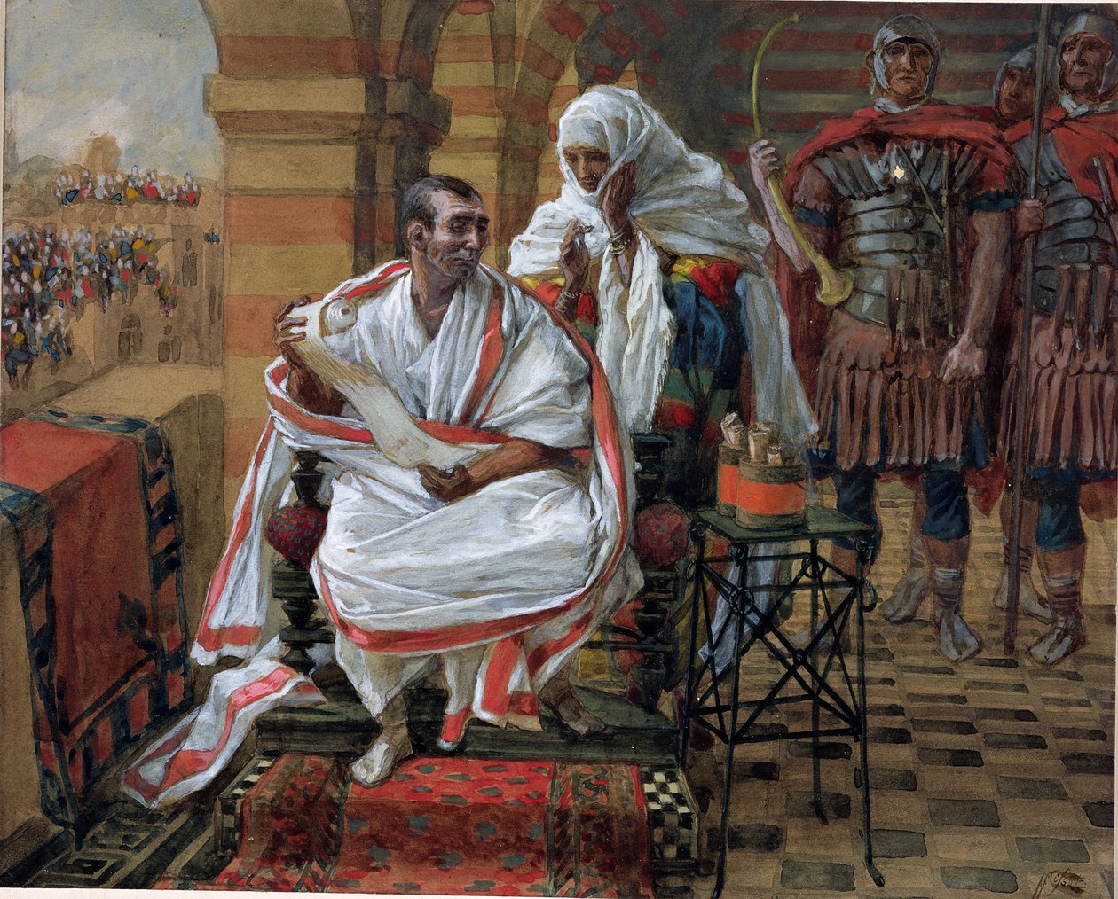 Przesłanie żony Pilatesa, ilustracja do życia Chrystusa, ok. 1886-94 (toaleta i gwasz na tekturze) autorstwa James Jacques Joseph Tissot