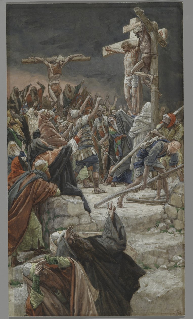 Przebaczenie dobrego łotra, ilustracja z Życia Pana naszego Jezusa Chrystusa, 1886-94 (wc nad grafitem na papierze) autorstwa James Jacques Joseph Tissot