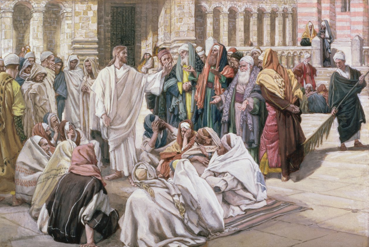 Faryzeusze przesłuchują Jezusa, ilustracja do Życia Chrystusa, ok. 1886-96 (gwasz na tekturze) autorstwa James Jacques Joseph Tissot