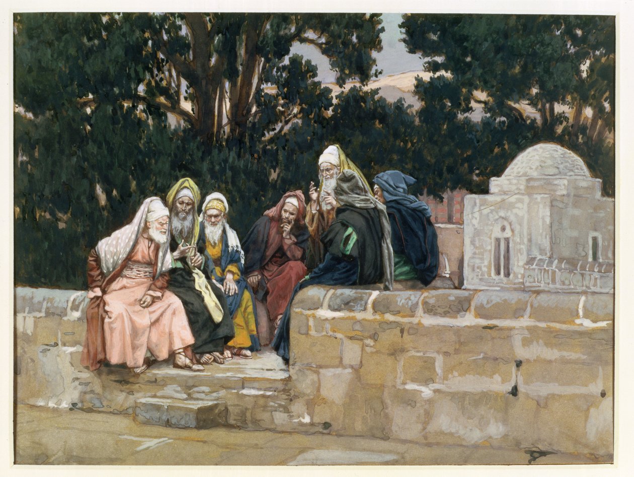 Faryzeusze i Herodianie, ilustracja do Życia Chrystusa, ok. 1886-96 (gwasz na tekturze) autorstwa James Jacques Joseph Tissot