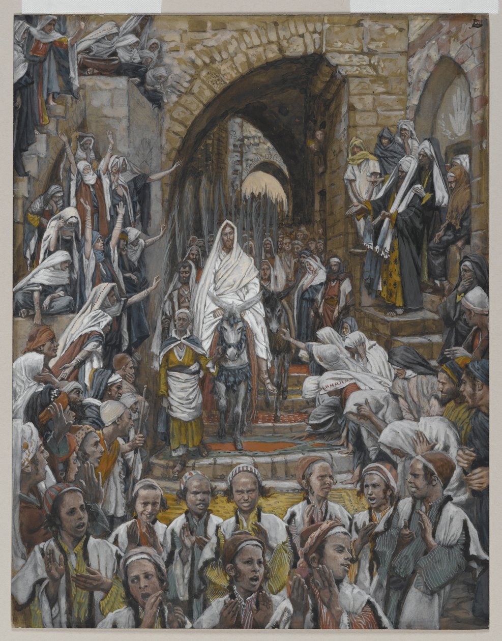 Procesja ulicami Jerozolimy, ilustracja z Życia Pana naszego Jezusa Chrystusa, 1886-94 (wc nad grafitem na papierze) autorstwa James Jacques Joseph Tissot