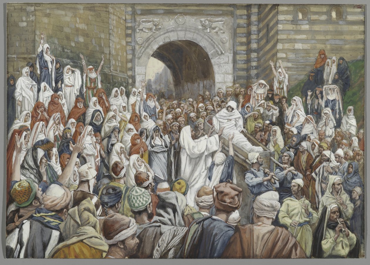 Zmartwychwstanie syna wdowy w Nain, ilustracja z „Życia Pana naszego Jezusa Chrystusa” (akwarela na graficie na papierze) autorstwa James Jacques Joseph Tissot