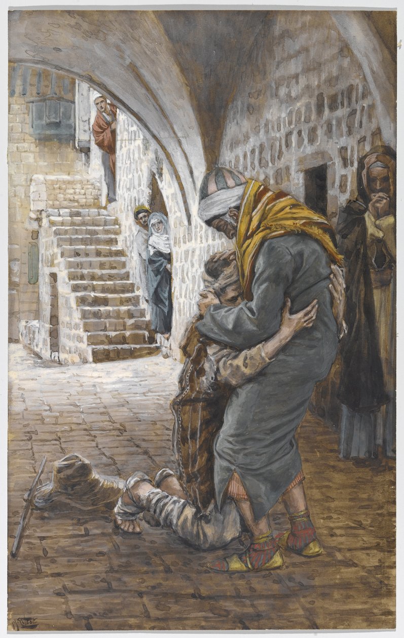 Powrót syna marnotrawnego, ilustracja do Życia Chrystusa, ok. 1886-96 (gwasz na tekturze) autorstwa James Jacques Joseph Tissot