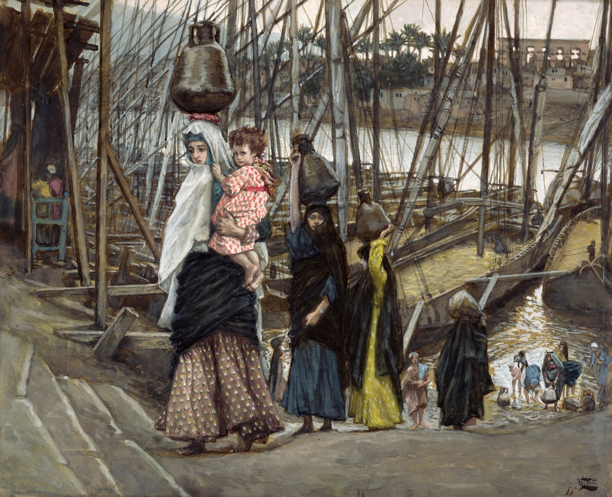 Pobyt, Egipt, ilustracja do Życia Chrystusa, ok. 1886-94 (toaleta i gwasz na tekturze) autorstwa James Jacques Joseph Tissot