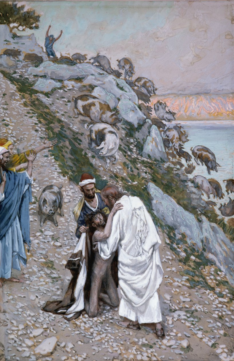 Świnia wpędzona do morza, ilustracja do Życia Chrystusa, ok. 1886-94 (toaleta i gwasz na tekturze) autorstwa James Jacques Joseph Tissot