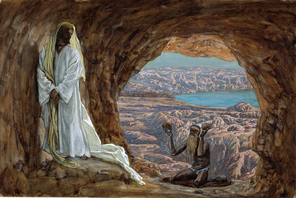 The Temptation in the Wilderness, ilustracja do Życia Chrystusa, ok. 1886-94 (toaleta i gwasz na tekturze) autorstwa James Jacques Joseph Tissot