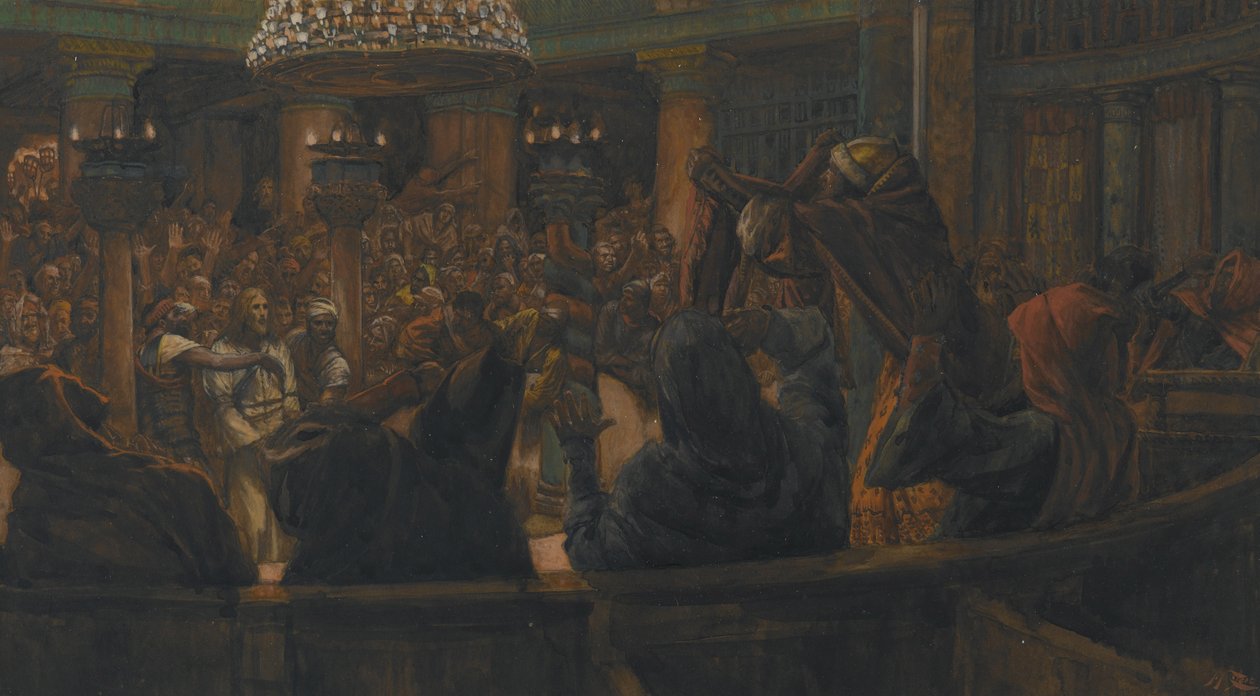 Rozdarty płaszcz - Jezus skazany na śmierć przez Żydów, ilustracja z Życia naszego Pana Jezusa Chrystusa, 1886-94 (wc nad grafitem na papierze) autorstwa James Jacques Joseph Tissot