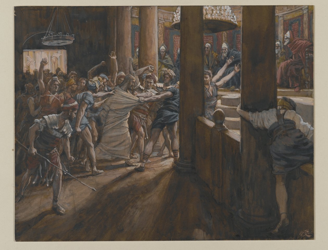 Trybunał Annasza, ilustracja z Życia Pana naszego Jezusa Chrystusa, 1886-94 (wc nad grafitem na papierze) autorstwa James Jacques Joseph Tissot