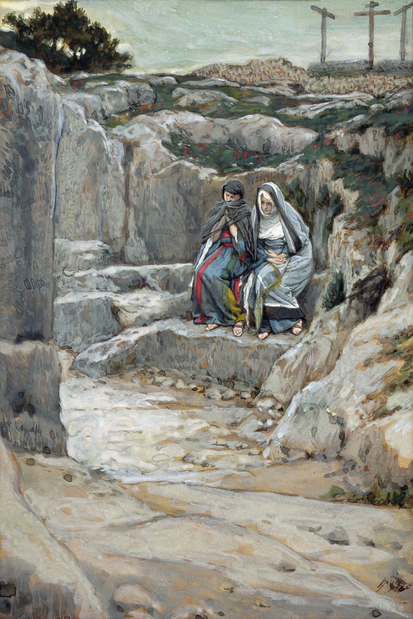 Dwie Marie strzegą grobu, ilustracja do Życia Chrystusa, ok. 1886-94 (toaleta i gwasz na tekturze) autorstwa James Jacques Joseph Tissot