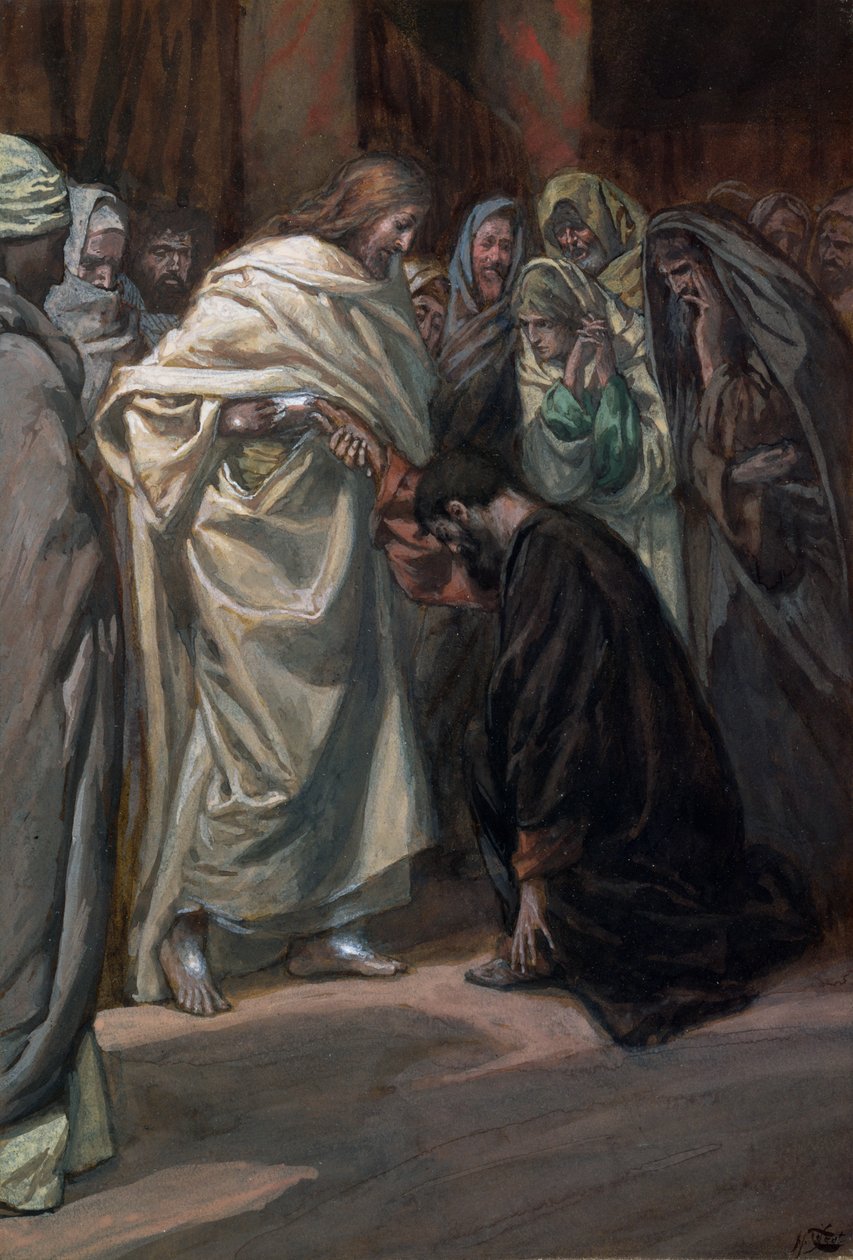 Niewiara św. Tomasza, ilustracja do Życia Chrystusa, ok. 1884-96 (toaleta i gwasz na tekturze) autorstwa James Jacques Joseph Tissot