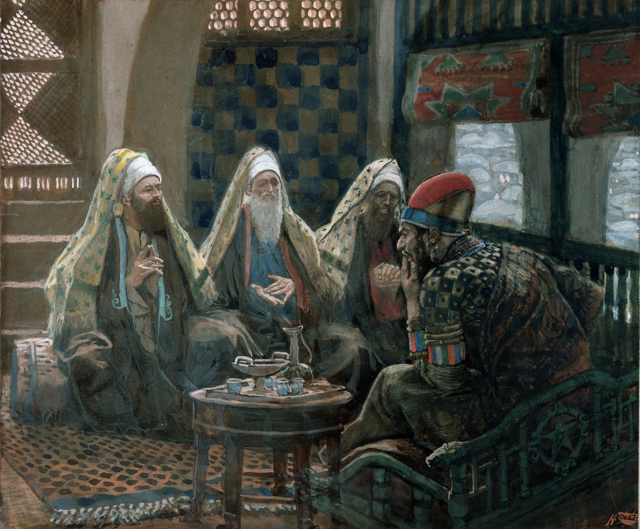 Mędrcy i Herod, ilustracja do Życia Chrystusa, ok. 1886-94 (toaleta i gwasz na tekturze) autorstwa James Jacques Joseph Tissot