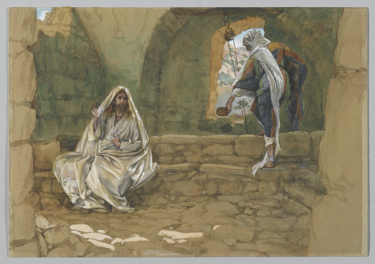 Kobieta z Samarii przy studni, ilustracja z Życia naszego Pana Jezusa Chrystusa (wc nad grafitem na papierze) autorstwa James Jacques Joseph Tissot