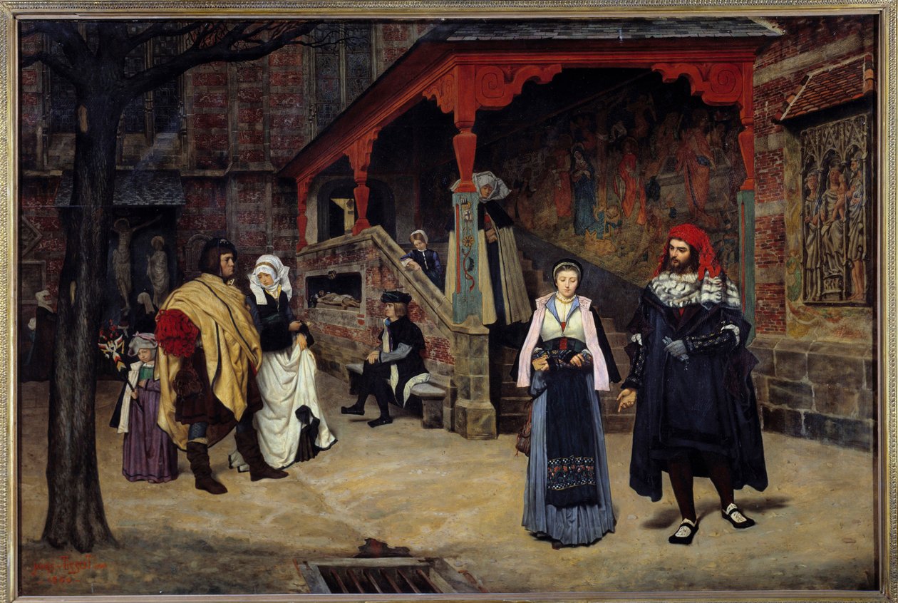 Spotkanie Fausta i Małgorzaty Ilustracja „Fausta” Johanna Wolfganga von Goethego. Obraz Jacquesa Josepha (Jacques-Joseph) Tissot dit James Tissot (1836-1902) autorstwa James Jacques Joseph Tissot
