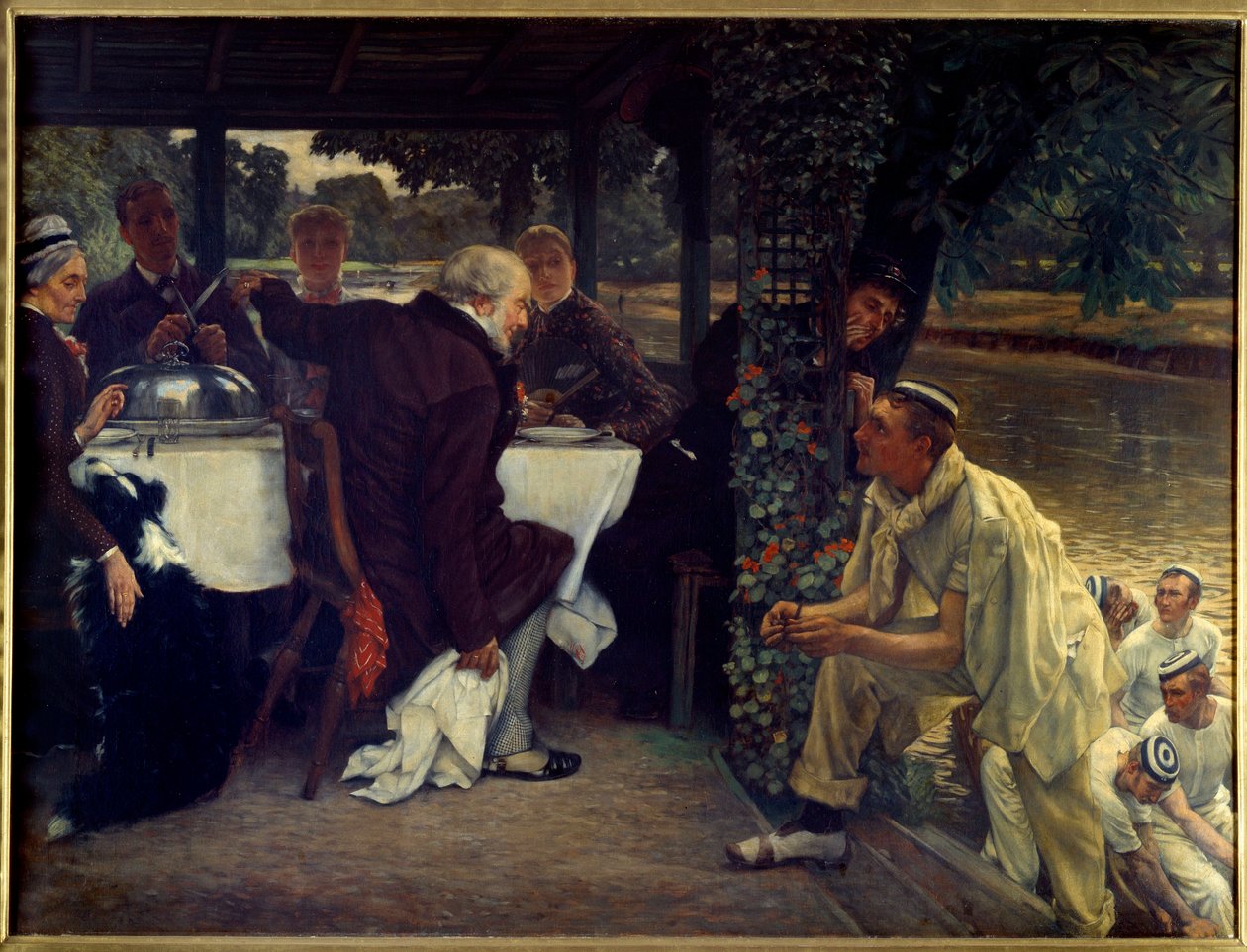 Powrót syna marnotrawnego: tłuste cielę Współczesna adaptacja Przypowieści o powrocie syna marnotrawnego do skruszonego ojca. Obraz Jacquesa Josepha (Jacques-Joseph) Tissot z Jamesem Tissot (1836-1902) 1880 Nd. 1x1,3 m Nantes, musee des Beaux autorstwa James Jacques Joseph Tissot