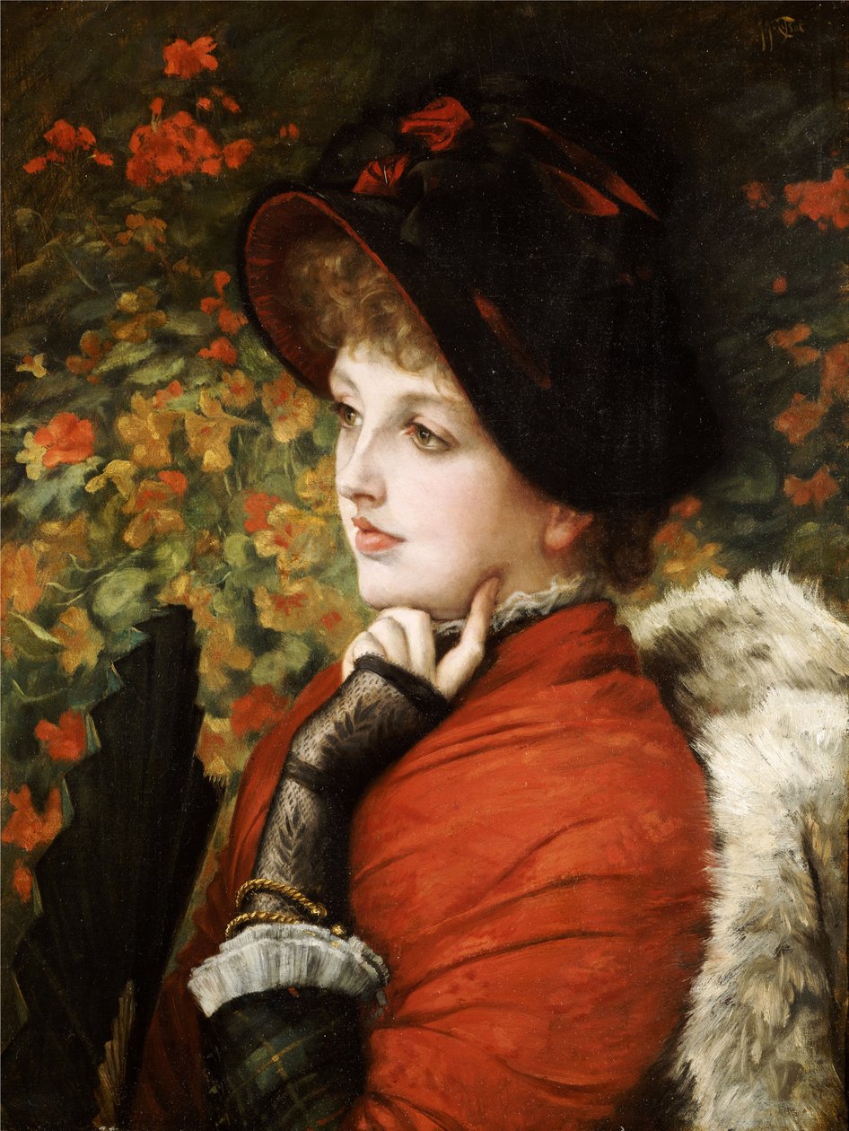 Typ urody: Portret pani Kathleen Newton w czerwonej sukience i czarnym czepku, 1880 autorstwa James Jacques Joseph Tissot