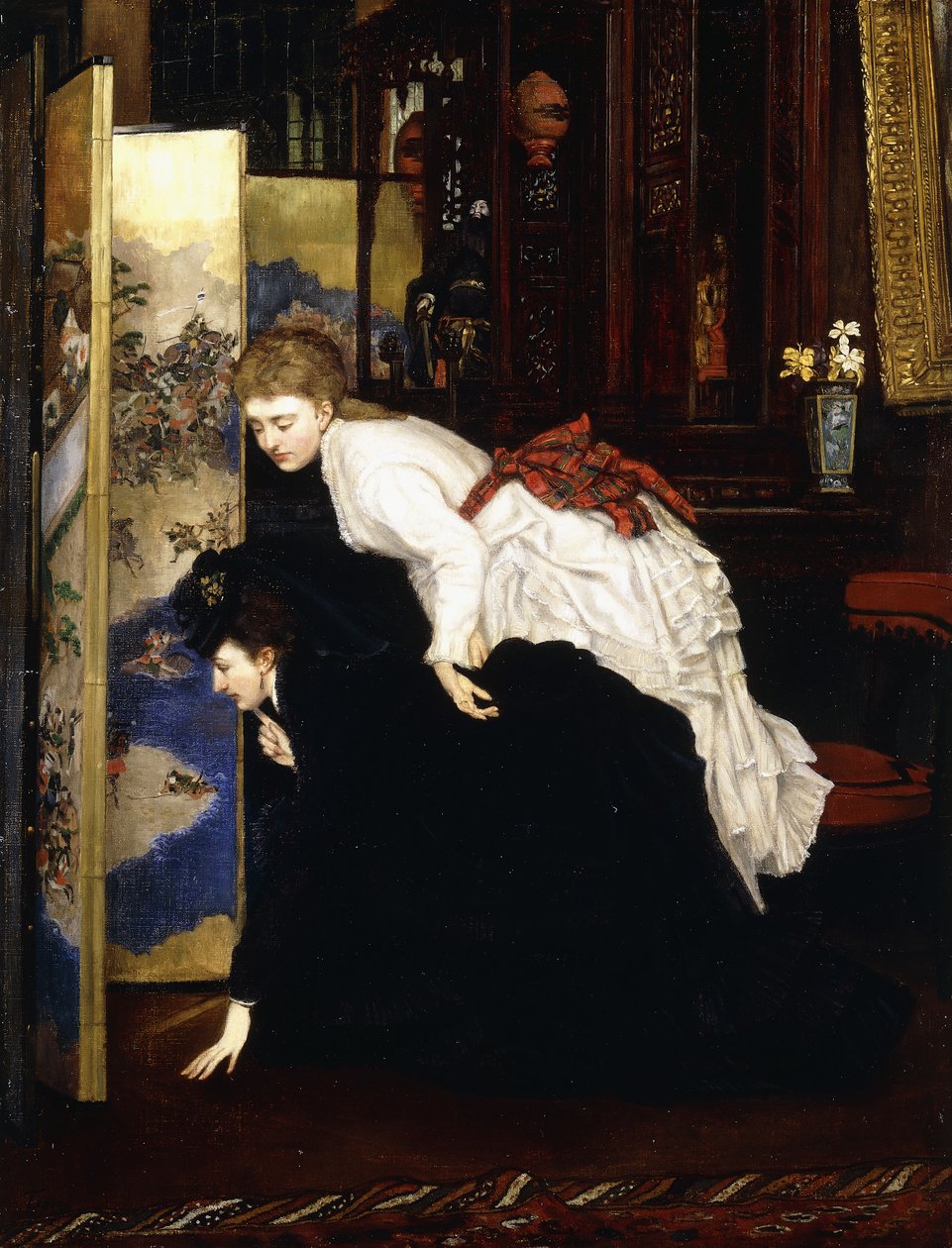 Młode kobiety patrzące na japońskie przedmioty, ok. 1869-1870 autorstwa James Jacques Joseph Tissot