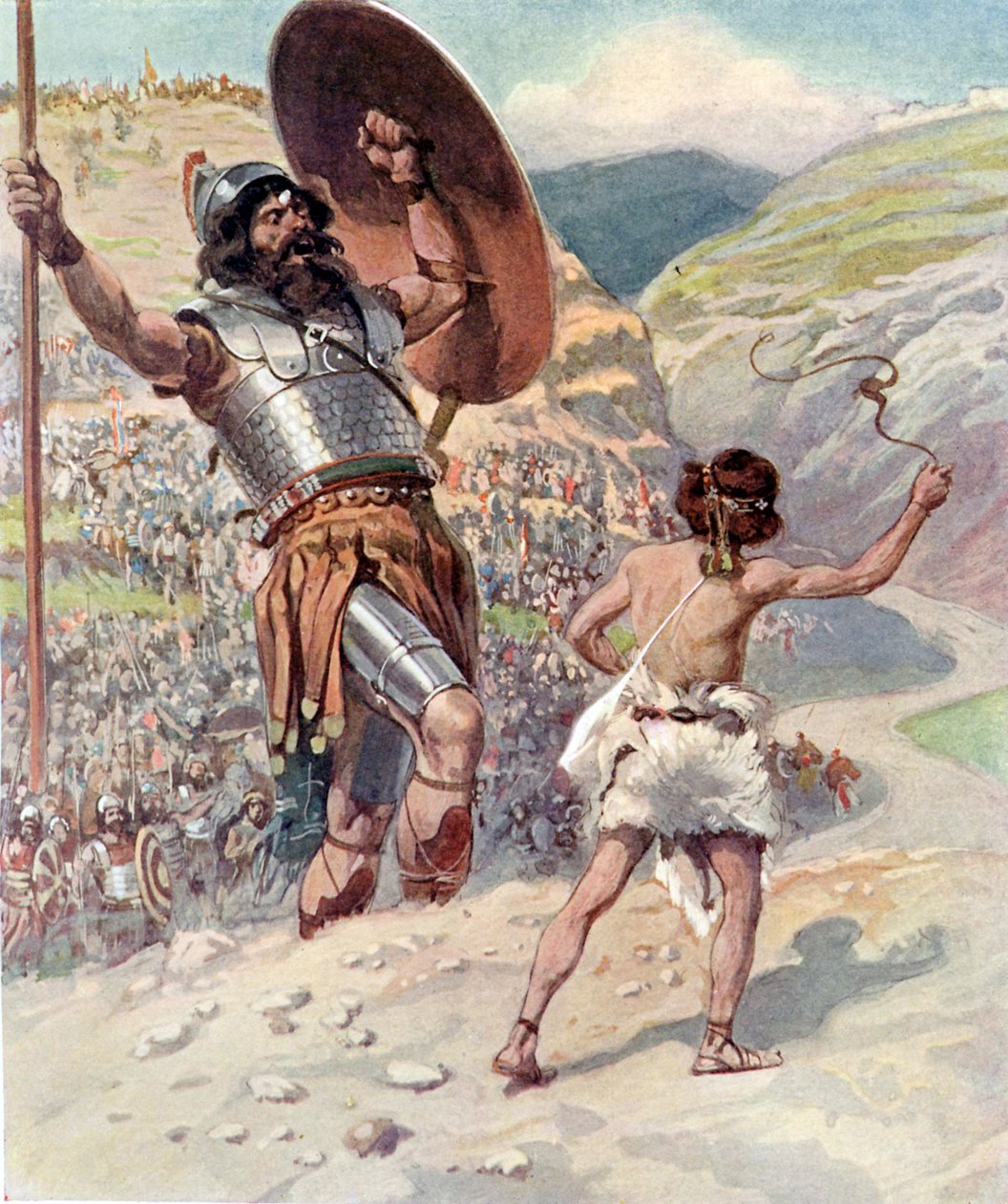 David rzuca kamień J James Tissot - Biblia autorstwa James Jacques Joseph after Tissot