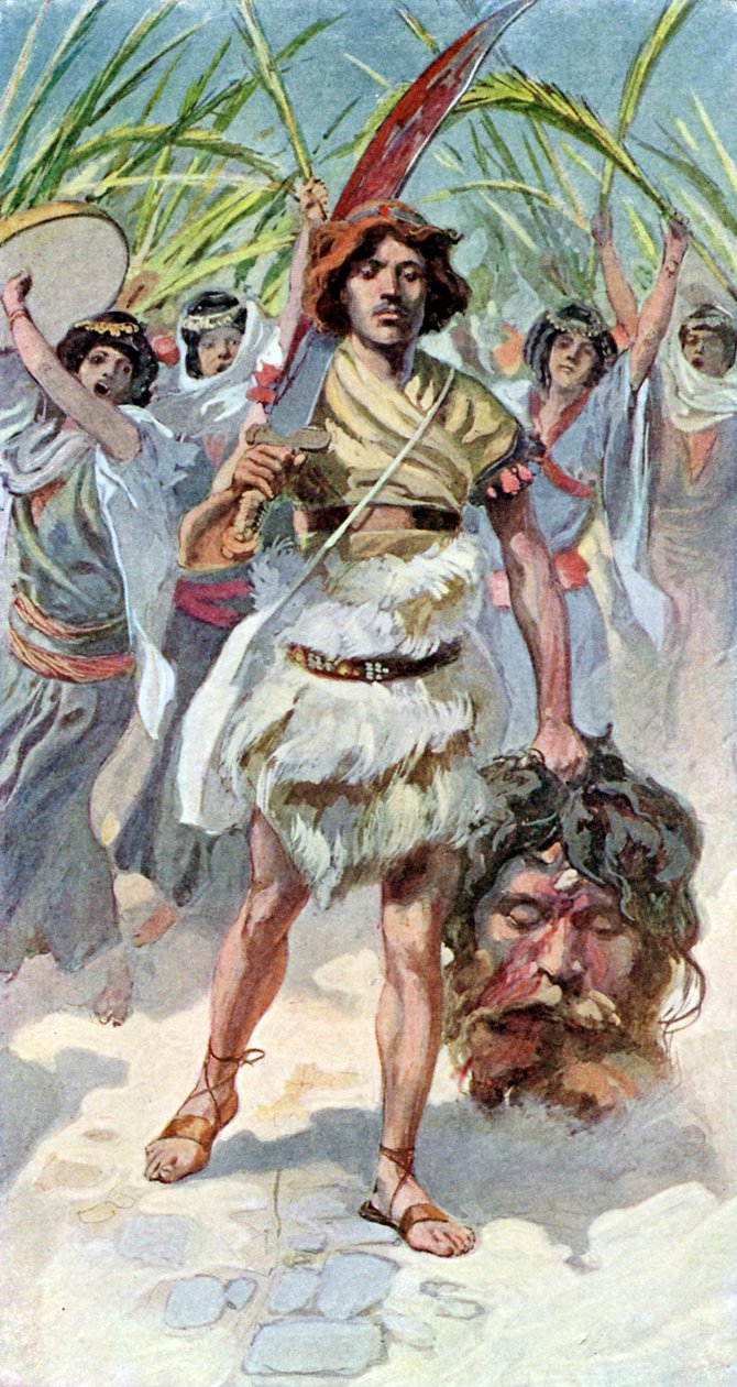 Dawid zabiera głowę Goliata do Jerozolimy - Biblia autorstwa James Jacques Joseph after Tissot