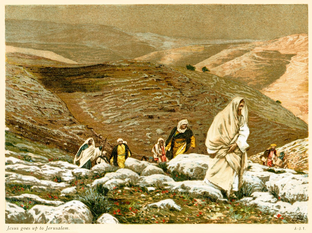 Jezus idzie do Jerozolimy - Św. Jan, Biblia autorstwa James Jacques Joseph after Tissot