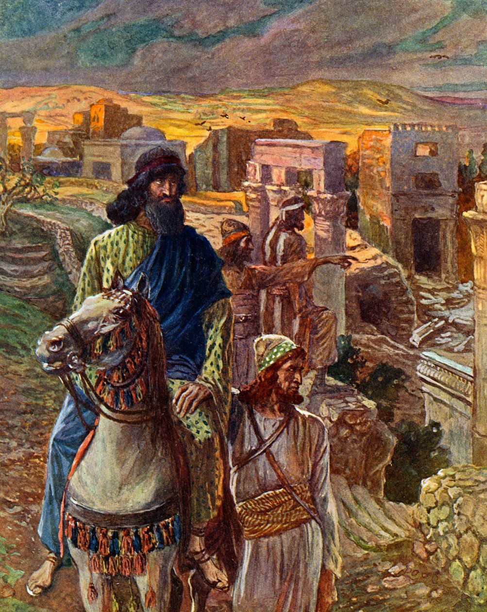 Nehemiasz patrzy na ruiny Jerozolimy - Biblia autorstwa James Jacques Joseph after Tissot