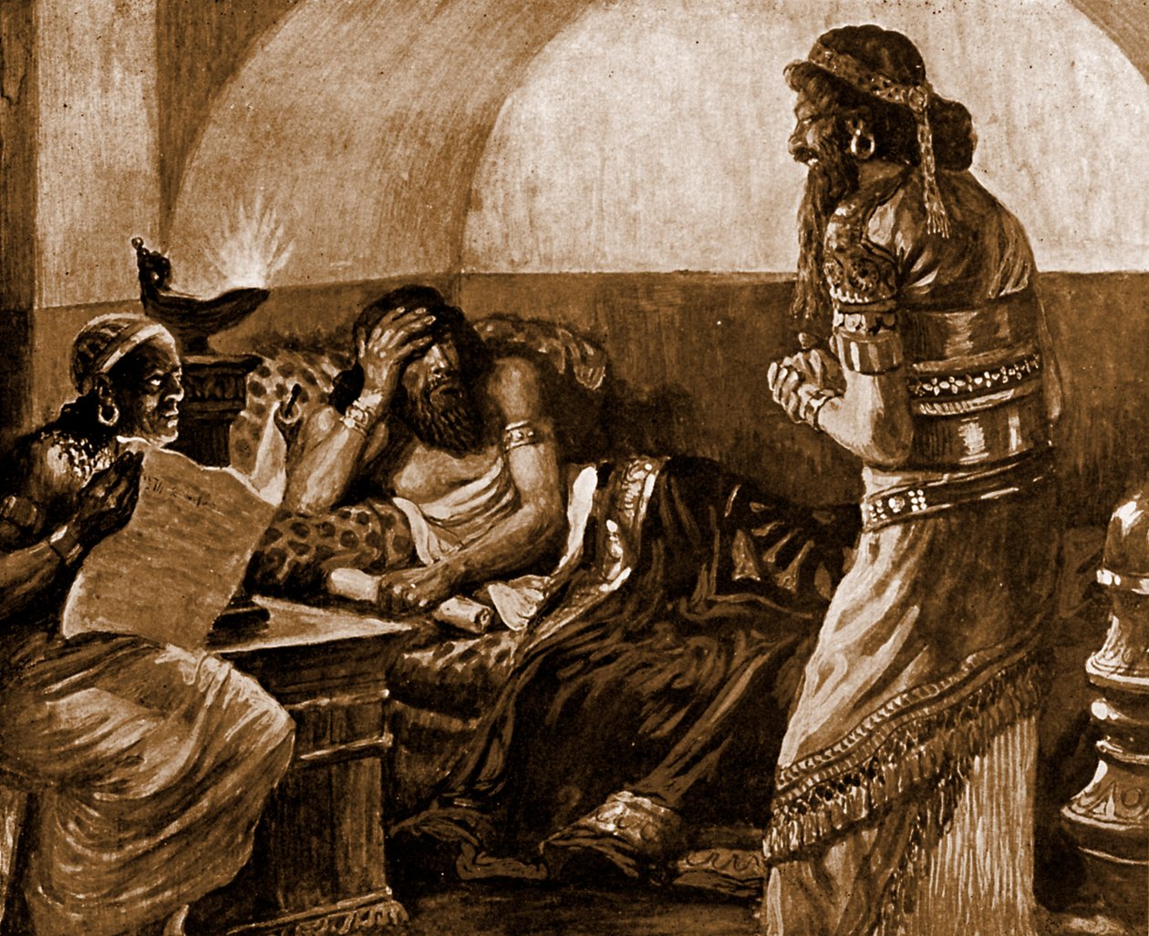 Kroniki czytane Aswerusowi - Biblia autorstwa James Jacques Joseph after Tissot