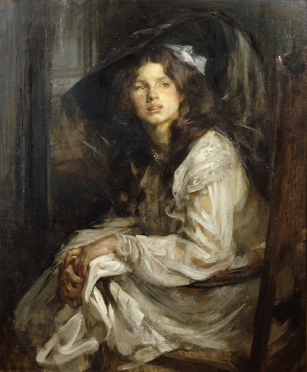 Dziewczyna siedząca na krześle, autorstwa James Jebusa Shannon