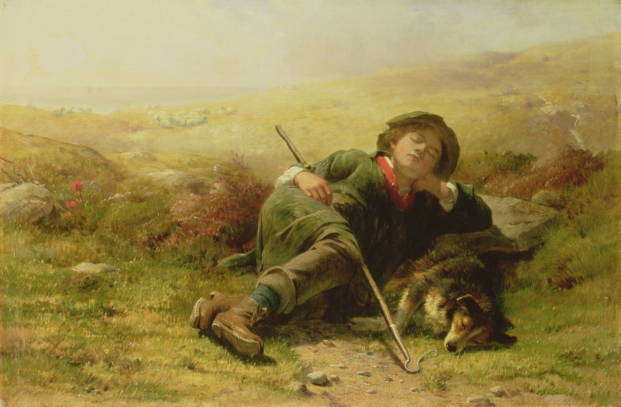 Pasterz i jego pies owczarek zaniedbujący swój obowiązek, 1851 autorstwa James John Hill