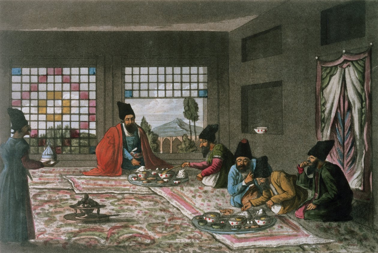 Perskie śniadanie z „Drugiej podróży przez Persję 1810-16” rytowane przez Theodore