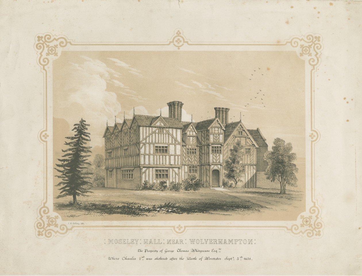 Bushbury - Moseley Old Hall: litografia i [?XVIII wiek] autorstwa James Kellaway Colling