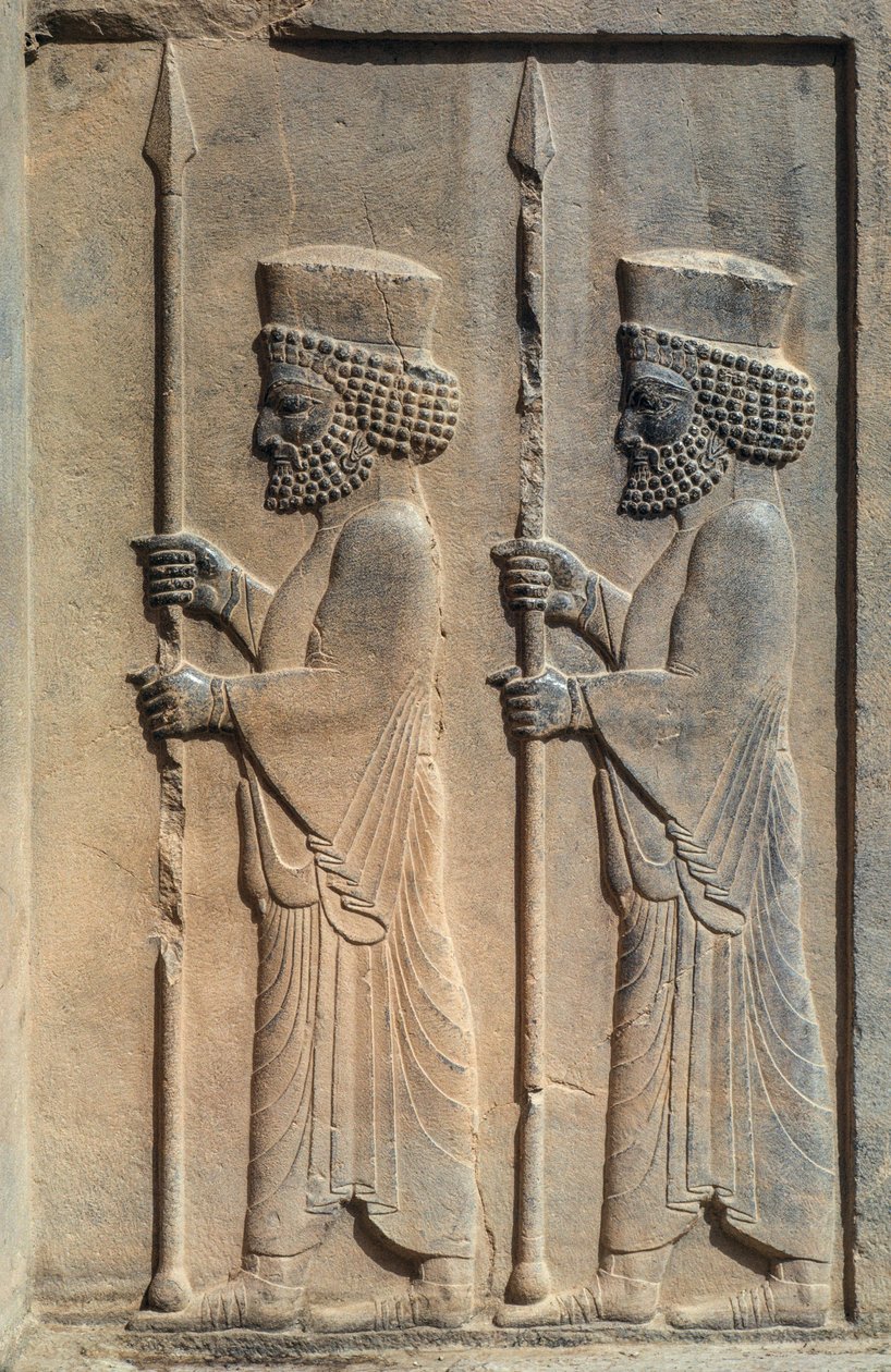 Rzeźbiona płaskorzeźba w Persepolis. Dariusz I rozpoczął budowę swojej ceremonialnej stolicy w... autorstwa James L Stanfield