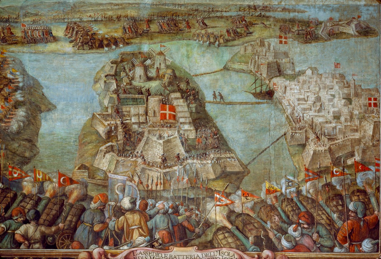 Ten fresk przedstawia tureckie oblężenie Malty w 1565 roku. Dzieło sztuki. autorstwa James L Stanfield