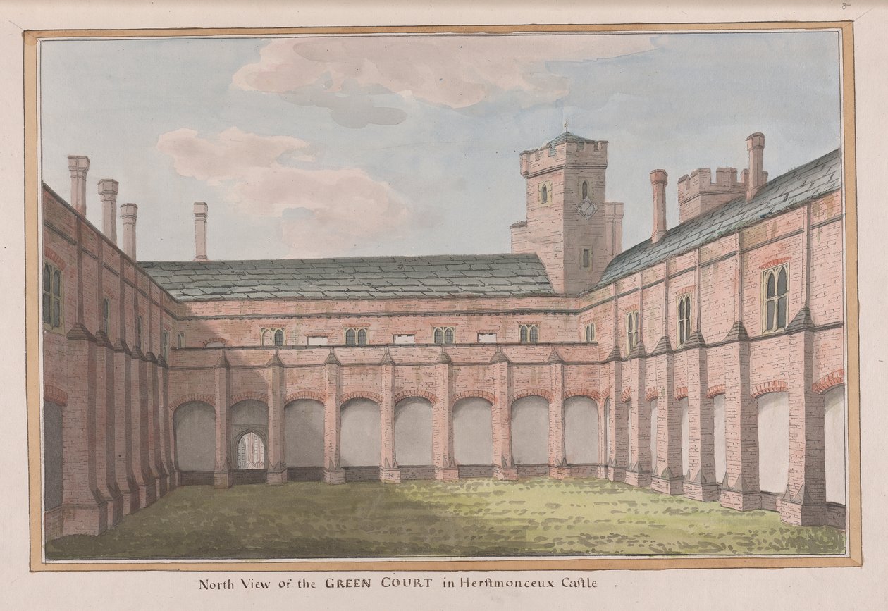 Zamek Herstmonceux, East Sussex: widok na północ od Green Court autorstwa James Lambert  of Lewes