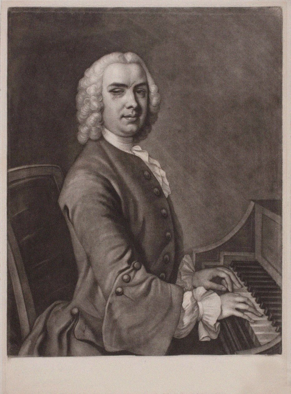 Portret organisty i kompozytora Johna Stanleya 1712-1786. autorstwa James MacArdell