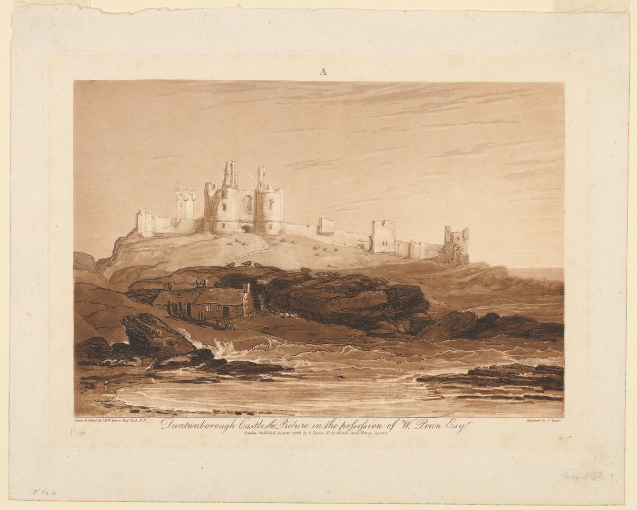 Zamek Dunstanburgh, z „Liber Studiorum”, część III autorstwa James Mallord William Turner
