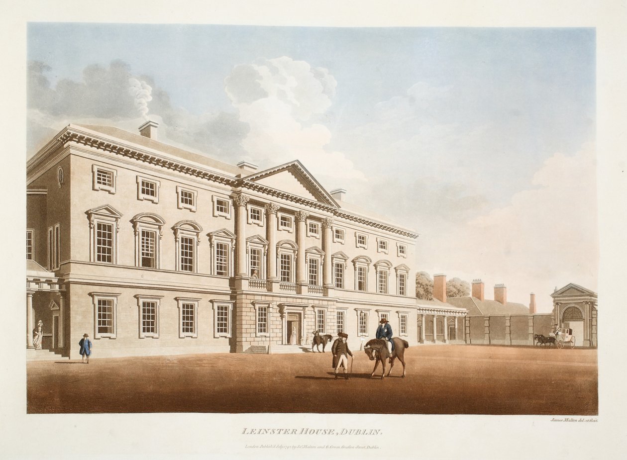 Leinster House, Dublin, 1792 (ręcznie barwiony grawer) autorstwa James Malton