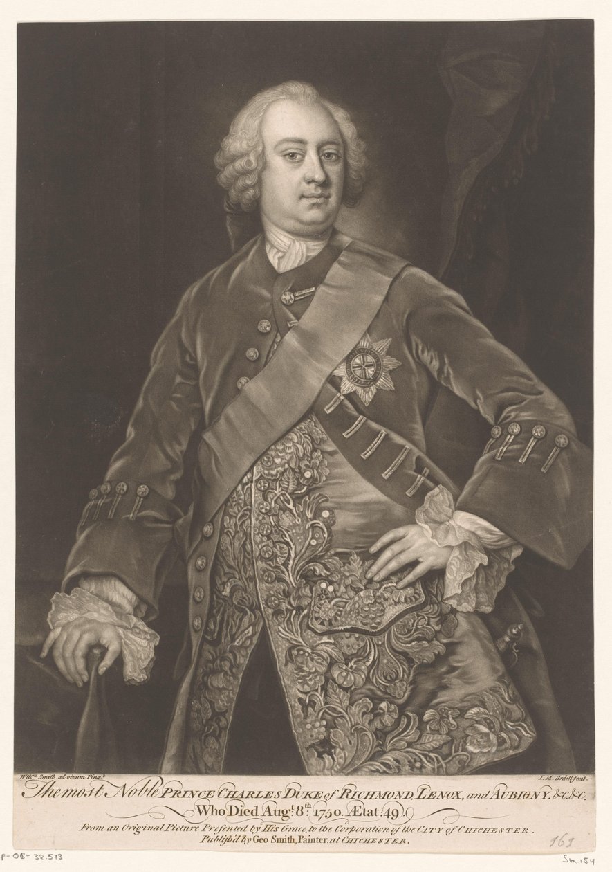 Portret van Charlesa Lennoxa Najszlachetniejszy książę Karol książę Richmond (...) (tytuł na obiekcie) autorstwa James McArdell