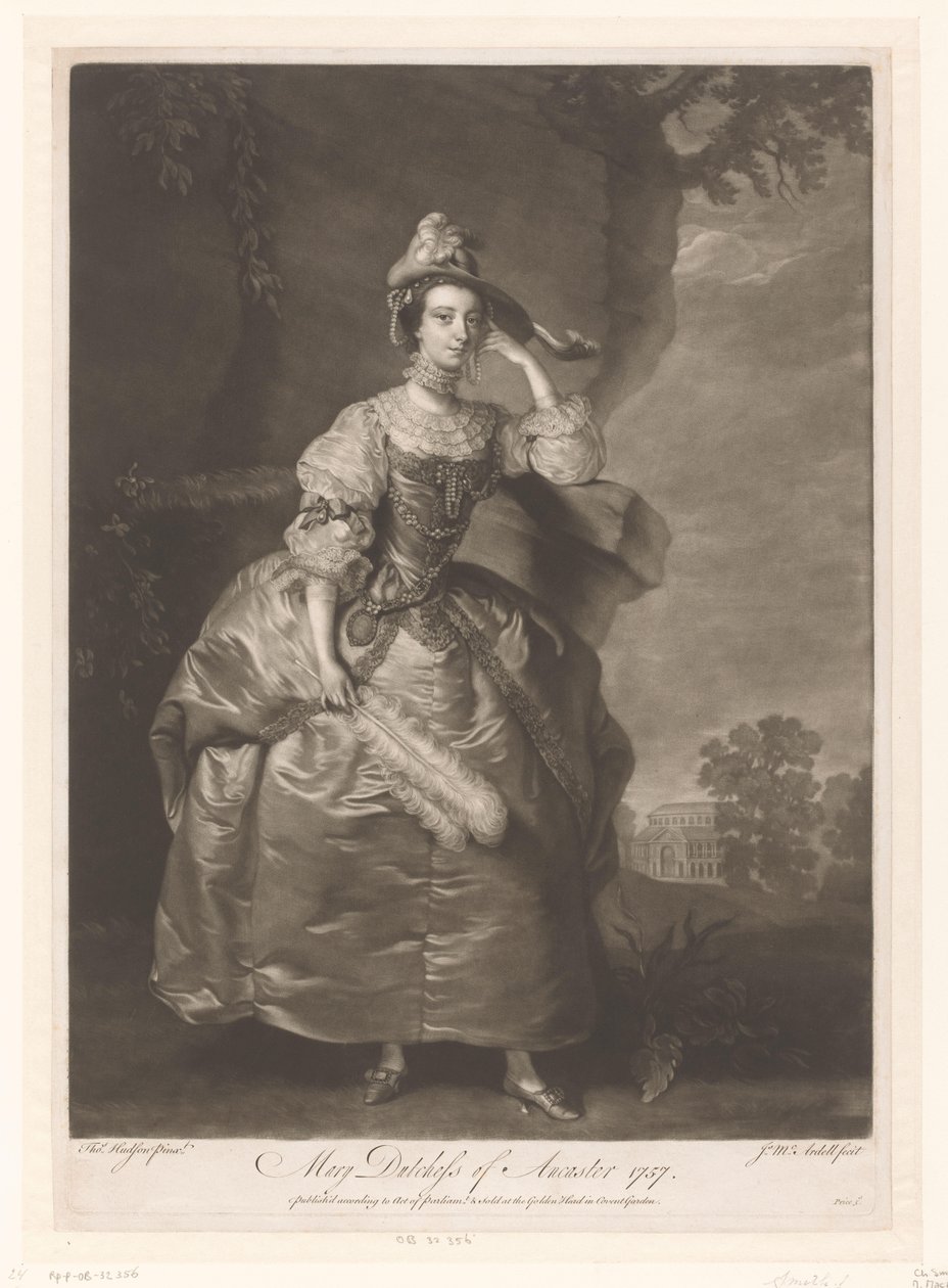 Portret van Mary Bertie Mary Duchess of Ancaster (tytuł na obiekcie) autorstwa James McArdell