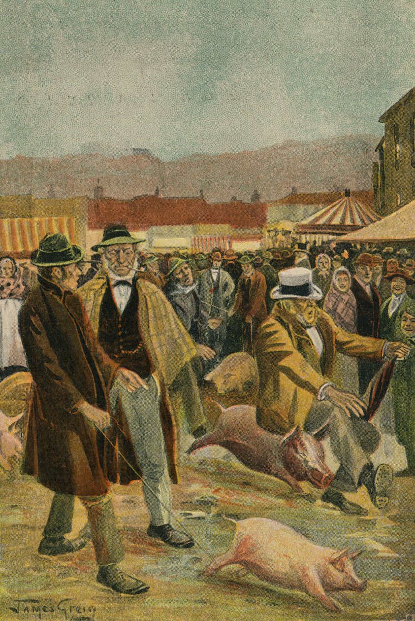 Irlandzki jarmark świń (kolorowa litografia) autorstwa James McGavin Greig