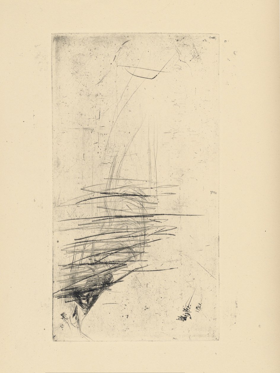 [76] Wrażenia z anulowanych tabliczek autorstwa Whistlera - [Młoda kobieta leżąca na kanapie]. autorstwa James Abbott McNeill Whistler