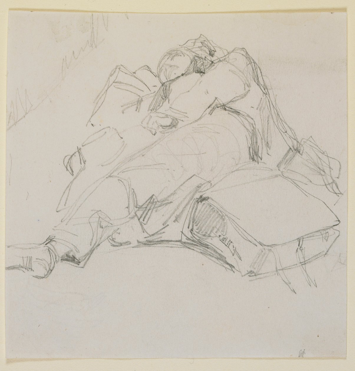 Mężczyzna śpi na stercie bagażu autorstwa James Abbott McNeill Whistler