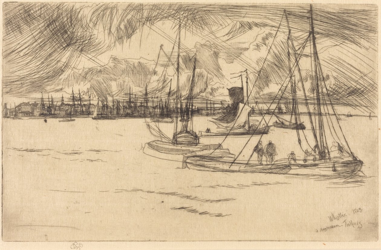 Amsterdam widziany z Tolhuisu autorstwa James McNeill Whistler