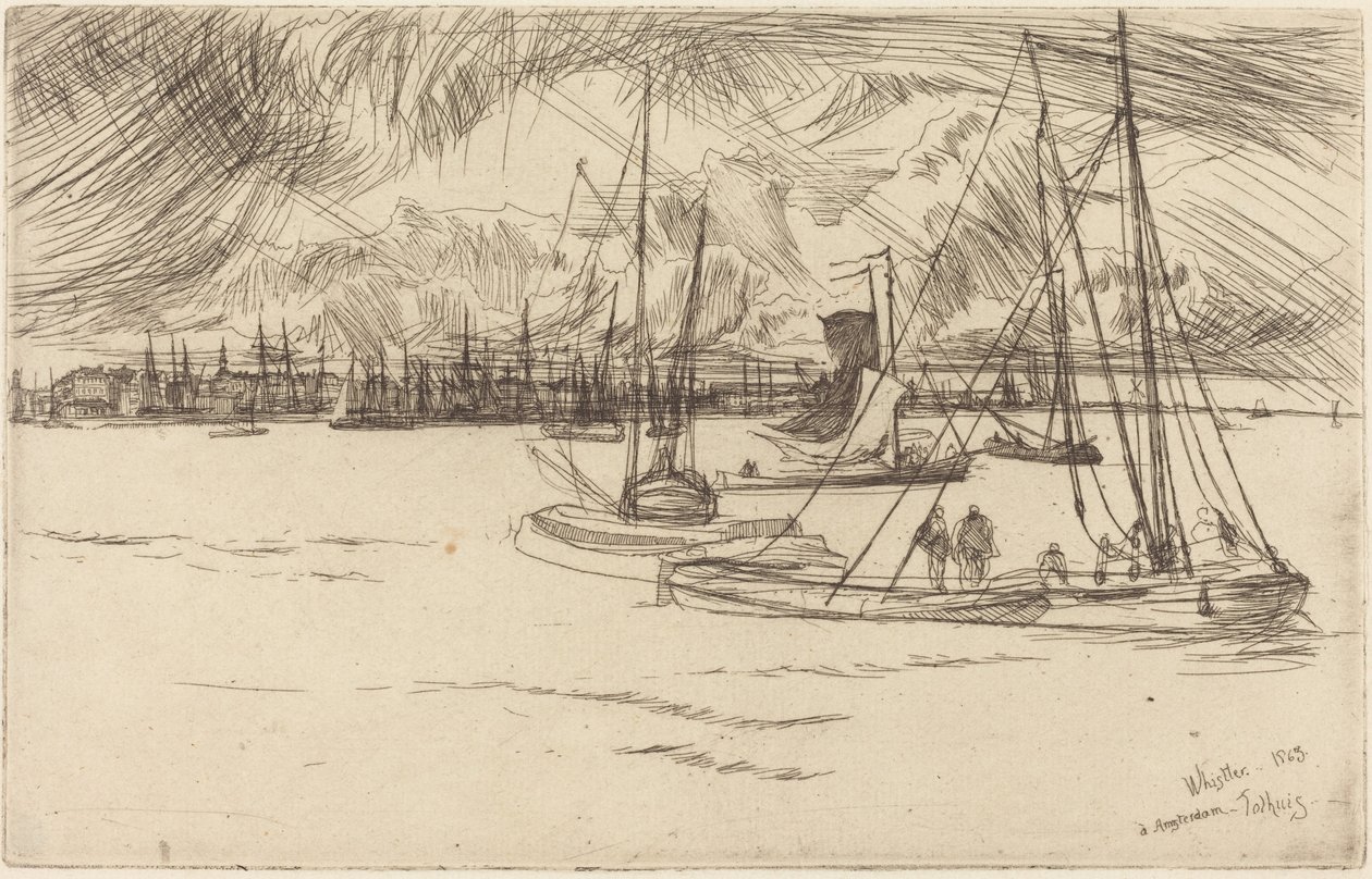 Amsterdam widziany z Tolhuis autorstwa James McNeill Whistler